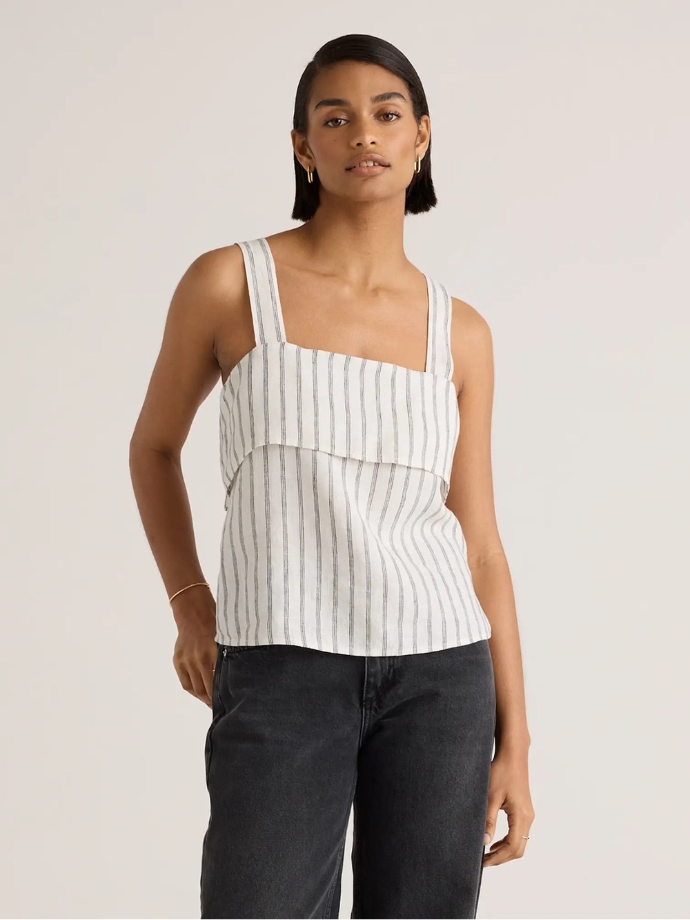 NWT Quince $78 100% European Linen Square Neck Tank Sz Large